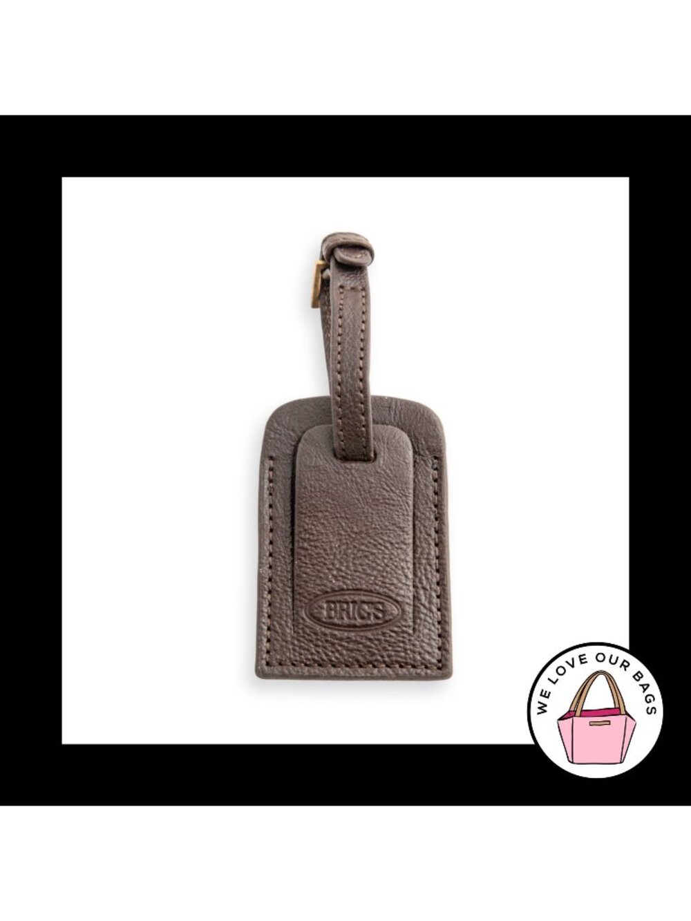 BRICS LUGGAGE ID Hang Tag Brown Leather Buckle Loop Strap Bag Charm Keychain Fob